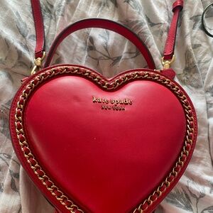 Kate Spade Red Heart Crossbody Bag with Gold Chain Trim